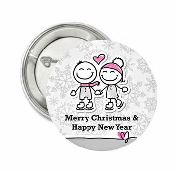 Button of magneet Winterfun Merry Christmas & Happy New Year, Verzenden, Nieuw