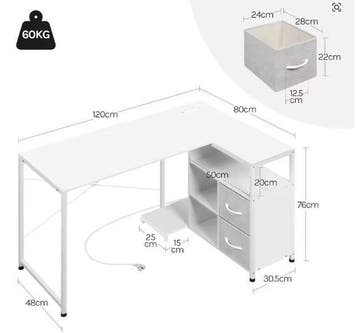 L-Vormig Hoekbureau met USB en Opbergruimte – 120 cm, Huis en Inrichting, Keuken | Keukenelementen, Verzenden, Nieuw