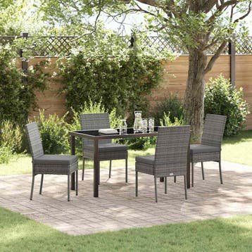 vidaXL Tuin eettafelset 5 st Grijs Gepoedercoat staal, Verzenden, Nieuw, Rotan, 5 zitplaatsen