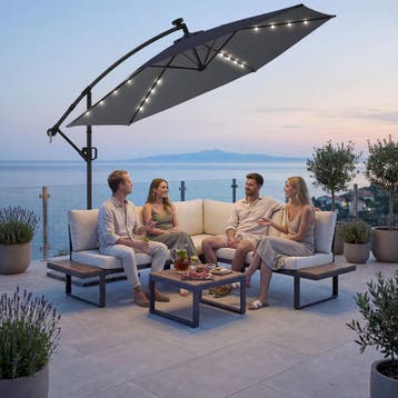 Parasol Artemis, 360° draaibaar, LED-solar, 3 x 3 m - grijs, Verzenden, Nieuw