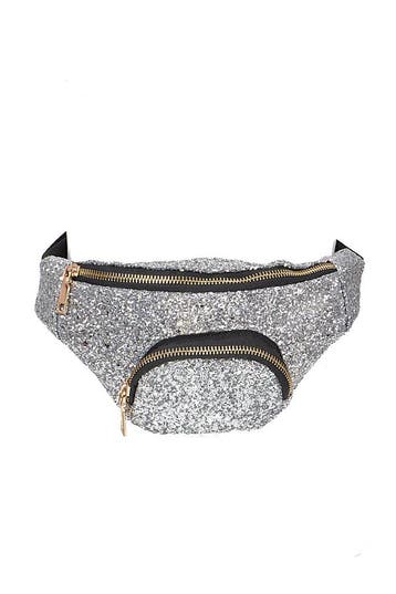 KIMU® Heuptasje Rond Voorvak Grote Glitters Zilver Heuptas Z, Ophalen of Verzenden, Nieuw, Overige kleuren, Overige typen
