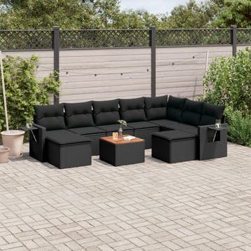 vidaXL 10-delige Loungeset met kussens poly rattan zwart, Verzenden, Nieuw, Loungeset