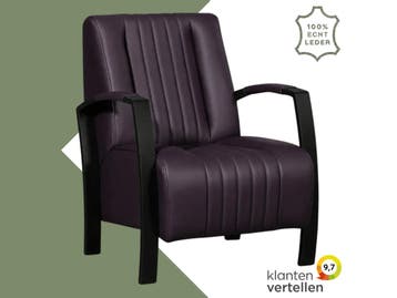 Leren fauteuil Glamour - Toledo Aubergine (paars), Nieuw, Ophalen of Verzenden, 50 tot 75 cm, Industrieel, Modern, Retro
