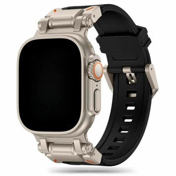 Apple Watch Robust bandje - siliconen - zwart - titanium, Verzenden, Nieuw