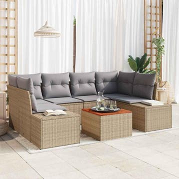 vidaXL Tuinbankenset 7 st Beige en Licht Grijs poly rattan, Verzenden, Nieuw, Rotan, 7 zitplaatsen