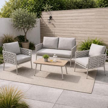 Loungeset 4delig – grijs - 2zits + 2 x 1zits + tafel, Verzenden, Nieuw, Grijs