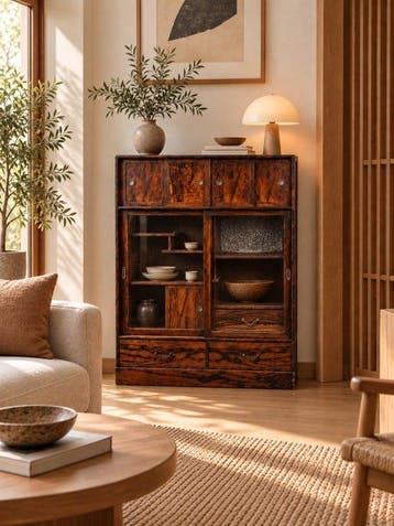 Kast - Zeldzaam Kuro-kaki (Black Persimmon) houten fineer op