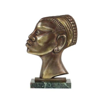 sculptuur, Art Deco Bronzen Sculptuur Afrikaanse Vrouw Groen