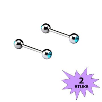 Fako Bijoux - Barbell Piercing - Kristal - 12mm - Turquoise, Verzenden, Nieuw