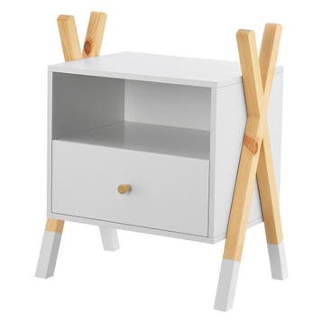 Nachtkastje Jamie - wit/houtkleur - 1 lade, Huis en Inrichting, Slaapkamer | Nachtkastjes, Verzenden, Nieuw