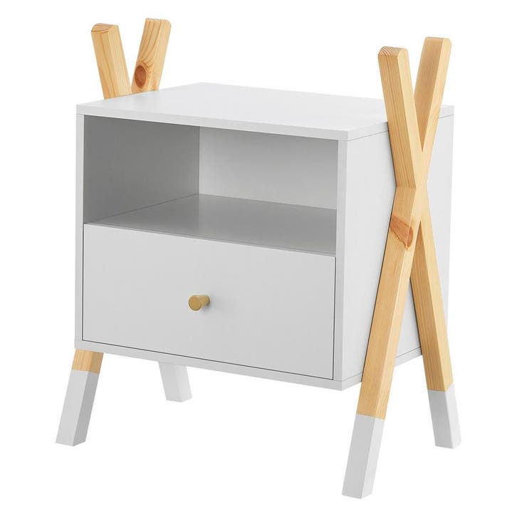 Nachtkastje Jamie - wit/houtkleur - 1 lade, Huis en Inrichting, Slaapkamer | Nachtkastjes, Nieuw, Verzenden