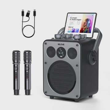 MLOVE D5 Professionele Karaoke Machine met 2 Draadloze Micro, Verzenden, Nieuw