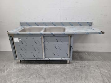 RVS Spoeltafel dubbele spoelbakken 2 schuifdeuren, Ophalen of Verzenden, Nieuw in verpakking