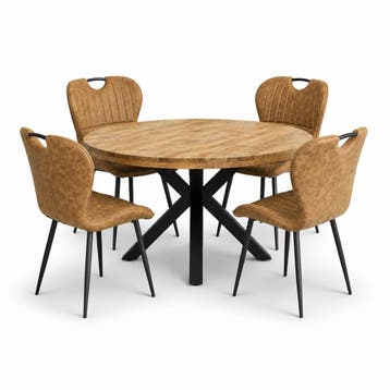 Lars Deal 115cm mango + 4x Stoel Phoenix light brown, Huis en Inrichting, Stoelen, Ophalen of Verzenden, Nieuw