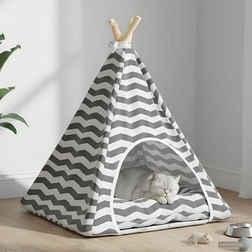 vidaXL Dieren teepee met kussen Wit en Grijs 50 x 50 x 60 cm, Verzenden, Nieuw