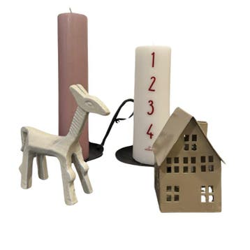 IB Laursen Set Kaarsen, Kerstezel En Huisje - Kandelaar -, Overige kleuren, Ophalen of Verzenden, Zo goed als nieuw, Metaal