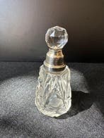Parfum fles kristal ronde dop zilveren hals - Parfumfles -, Antiek en Kunst
