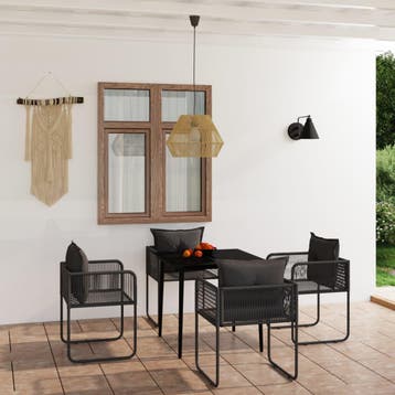 vidaXL 5-delige Tuinset zwart, 4 zitplaatsen, Verzenden, Nieuw, Rvs