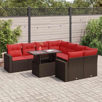 vidaXL 9-delige Loungeset met kussens poly rattan acacia, Verzenden, Nieuw, Loungeset