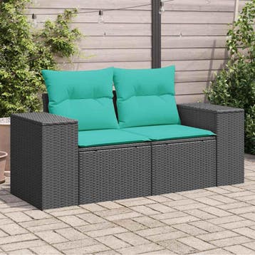 vidaXL Tuinbank 2-zits met kussens poly rattan zwart, Verzenden, Nieuw