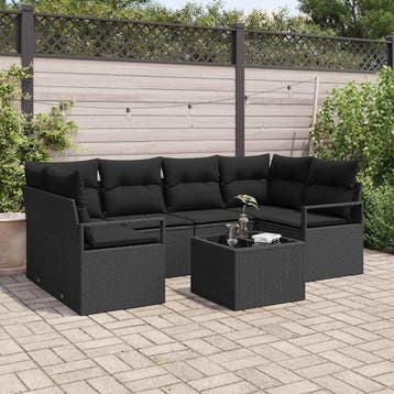 vidaXL Tuin Sofa Set 7 st 6-Aantal zitplaatsen Zwart poly, Verzenden, Nieuw, Rotan, 7 zitplaatsen