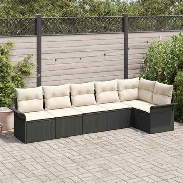 vidaXL Tuin Sofa Set 6 st Zwart poly rattan, Verzenden, Nieuw, Rotan, 6 zitplaatsen