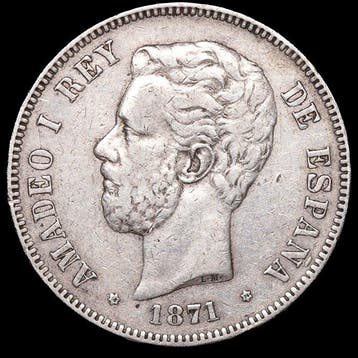 Spanje. Amadeo I. 5 Pesetas 1871*74 DEM (Zonder