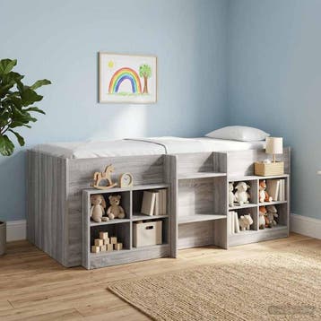 vidaXL Kinder Hoogslaper Grijs Sonoma 90 x 190 cm Bewerkt, Verzenden, Nieuw, Grijs, Hout