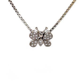 Witgouden hanger vlinder met diamant 18 karaat, Verzenden, Zo goed als nieuw, Goud