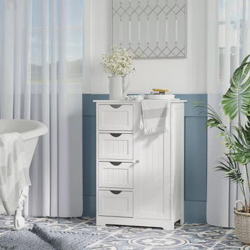Witte Badkamerkast 56x30x83cm met 4 Lades, Plank en Anti-Tip, Verzenden, Nieuw