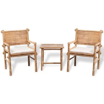 vidaXL 3-delige Bistroset met kussens bamboe, Verzenden, Nieuw, Textileen, 3 zitplaatsen