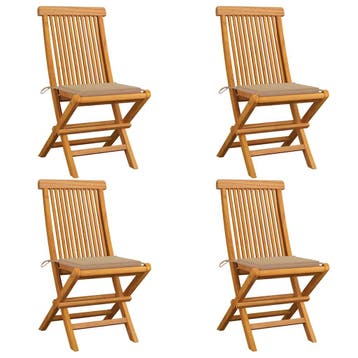 vidaXL Opklapbare stoelen met beige kussens, 4 stuks,, Tuin en Terras, Verzenden, Nieuw