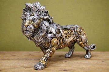 sculptuur, Steampunk King of Beasts Sculpture – Mechanical