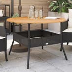 Tuintafel met acaciahouten blad Ø110x71 cm poly rattan zwart, Verzenden, Nieuw