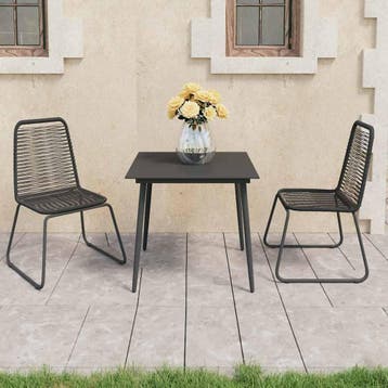 vidaXL 3-delige Tuinset PVC-rattan zwart, 2 zitplaatsen, Kunststof, Verzenden, Nieuw