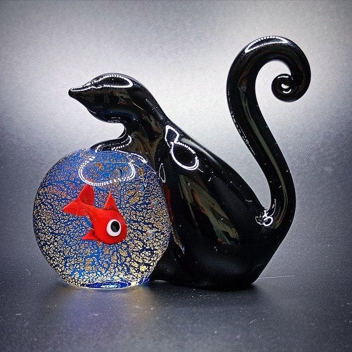 Tagliapietra - sculptuur, Acquario in vetro di Murano e oro, Antiek en Kunst, Antiek | Glas en Kristal