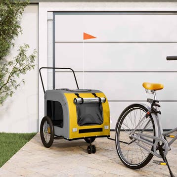 vidaXL Hondenfietstrailer oxford stof en ijzer geel en grijs, Verzenden, Nieuw