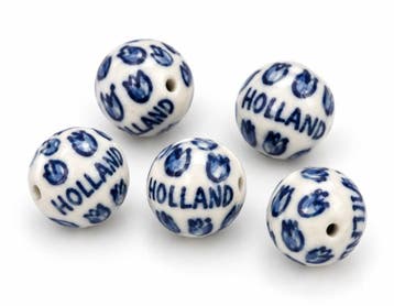 5 x Ronde keramiek kralen Delfts blauw 17,5 mm – gat 2 mm., Ophalen of Verzenden, Nieuw, Kraal