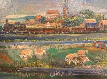 Arie Zuidersma (1925-2014) - Dorpsgezicht met trein en, Antiek en Kunst