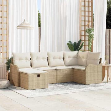 vidaXL Tuin Sofa Set 6 st 6-Aantal zitplaatsen Beige en, Verzenden, Nieuw, Rotan, 6 zitplaatsen