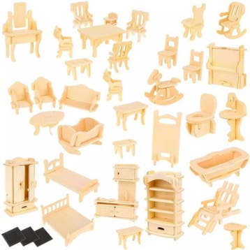 Kruzzel 34-delige Houten Meubelset voor Poppenhuizen - Cr..., Ophalen of Verzenden, Nieuw