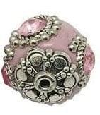Bohemian kraal of Kashmiri kraal 20mm gat 2mm Roze (Kralen), Ophalen of Verzenden, Nieuw, Kraal