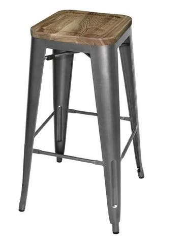 Stalen Barkruk met Houten Zitting | Grijs | 77(h)x43x43, Verzenden, Nieuw in verpakking