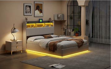 Gestoffeerd hydraulisch tweepersoonsbed met LED 140/160x200, Verzenden, Nieuw