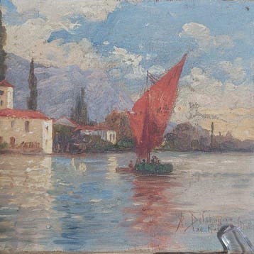 Alexis Auguste Delahogue (1867-1953) - Le Lac Majeur a voile