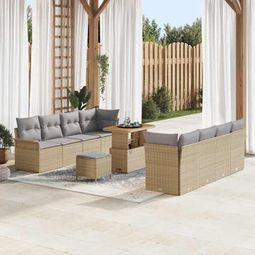 vidaXL Tuinbankenset 11 st Beige poly rattan, Verzenden, Nieuw, Rotan, Meer dan 8 zitplaatsen