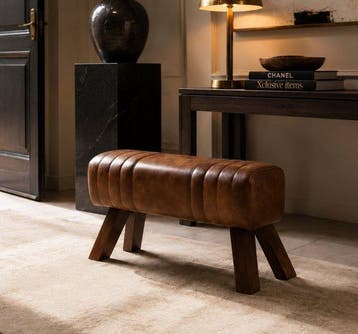 Gym Hall Bench - Real Leather - Gangbankje - Leder, Hout