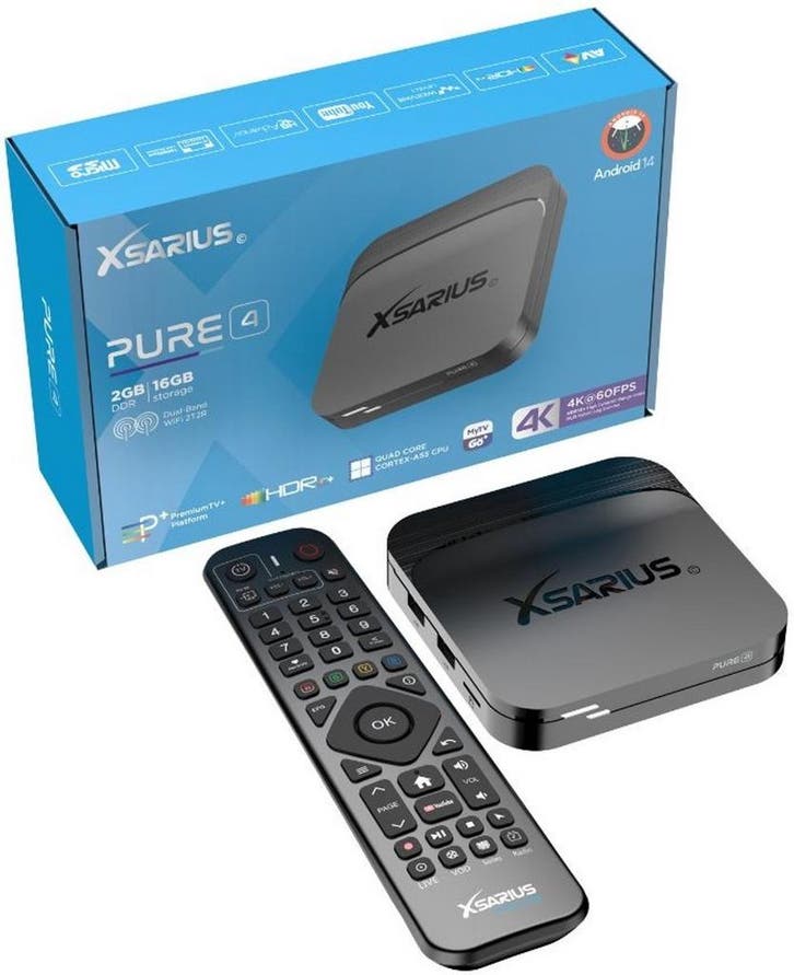 Xsarius Pure 4 UHD - 4K Android 14 Media Player, Audio, Tv en Foto, Schotelantennes, (Schotel)antenne-accessoires, Nieuw, Ophalen of Verzenden