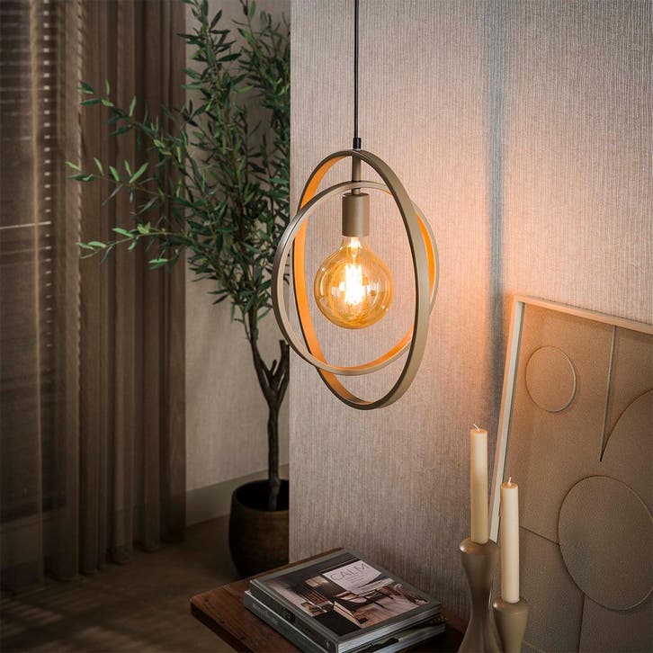 *WOONWINKEL* Cirkel Hanglamp Metaal Beige, Huis en Inrichting, Lampen | Hanglampen, Nieuw, Verzenden