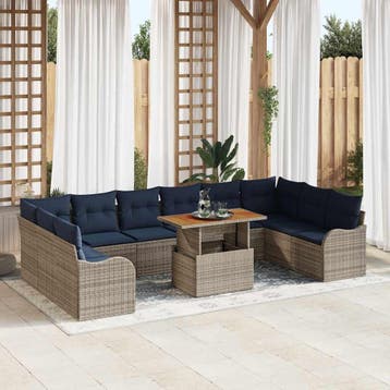 vidaXL Tuin Sofa Set 11 st 10-Aantal zitplaatsen grijs en, Verzenden, Nieuw, Rotan, Meer dan 8 zitplaatsen